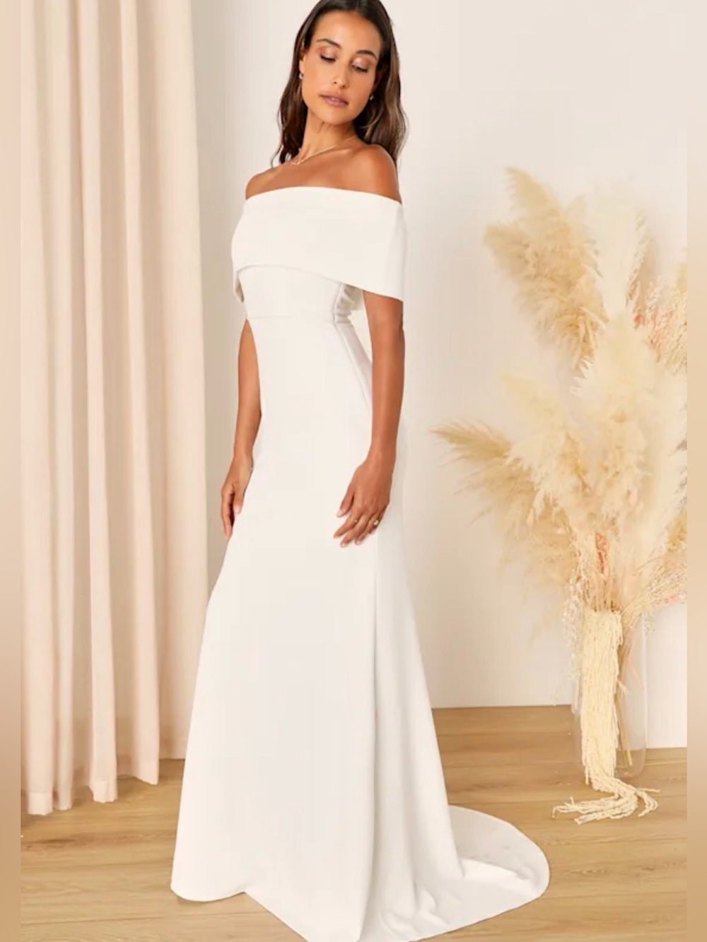 Lulu's Off-the-Shoulder White Bridal Gown